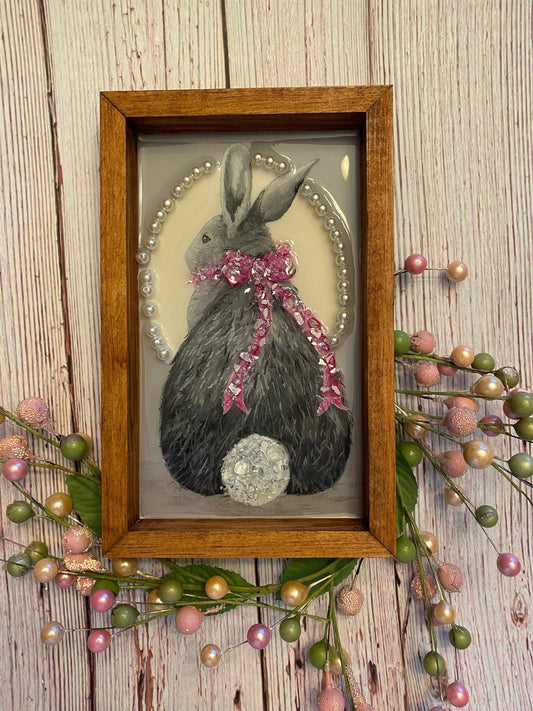 Ms Bunny Art, Rabbit Decor, Glass and Resin Art, Rabbit Mantel Decor, Kitchen Spring Decor, Unique Gift, Easter Gift, Bunny Lover Gift